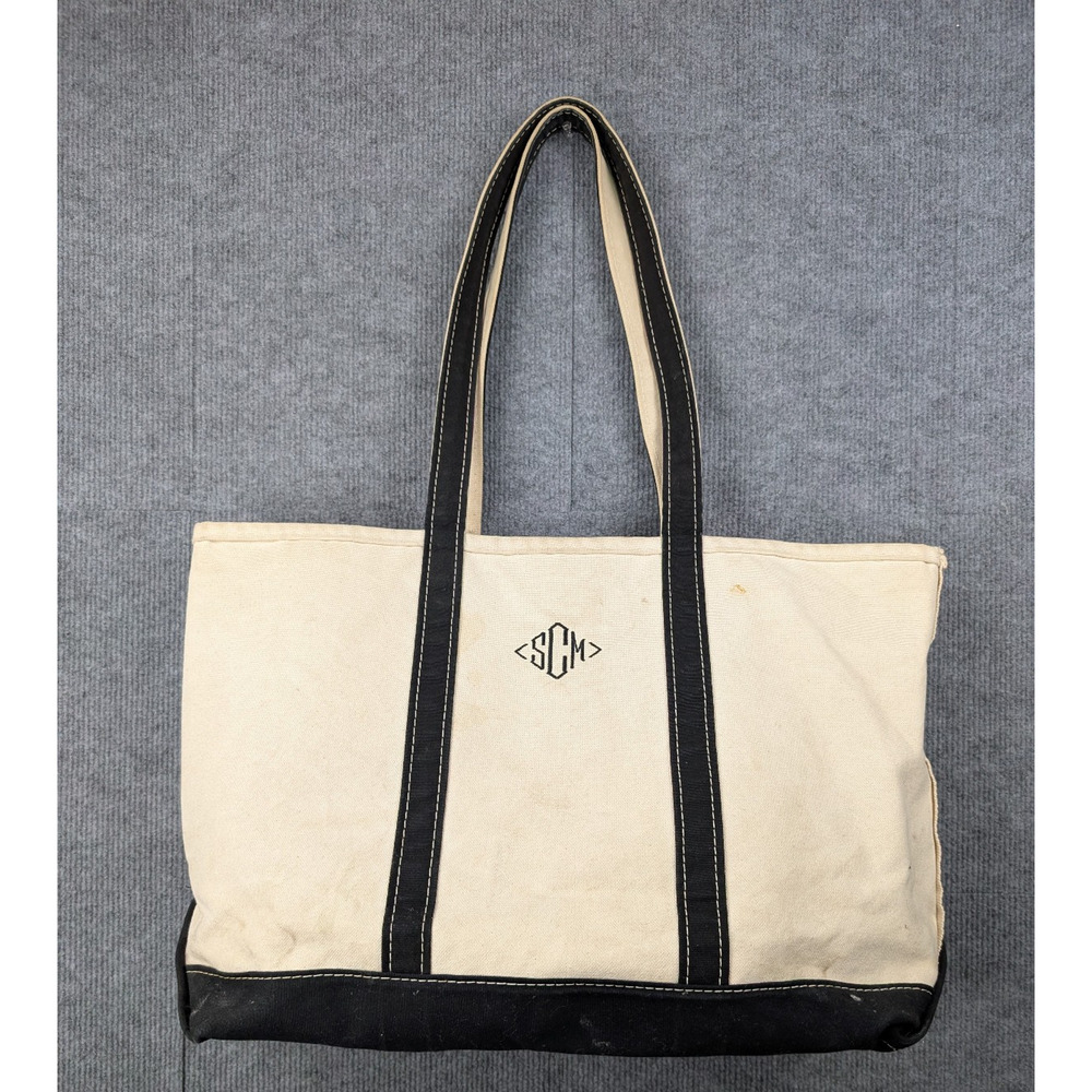 L.L. Bean Canvas Tote in Cream with Black Trim